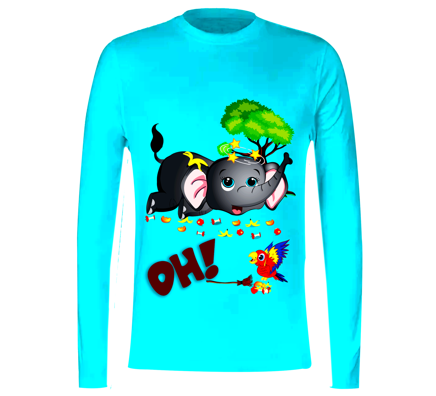 Long-Sleeve, Round-Neck Slim T-Shirt With Adorable Picture