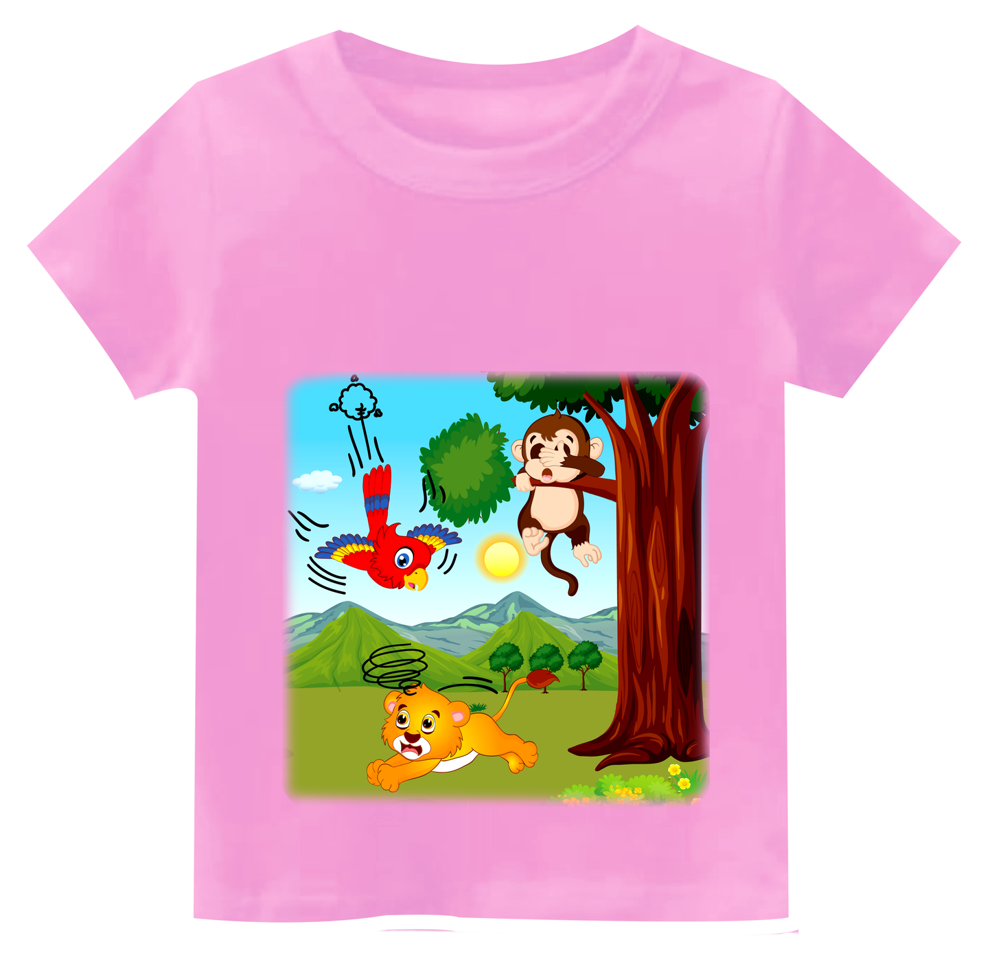 Half-Sleeve Short Length Curved Neck Bitful Image T-Shirt