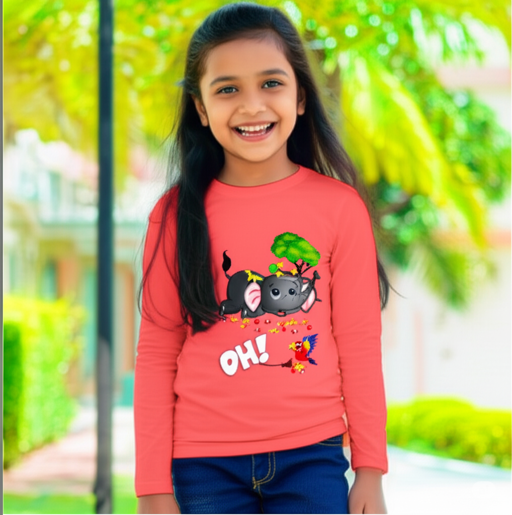 Long-Sleeve, Round-Neck Slim T-Shirt With Adorable Picture