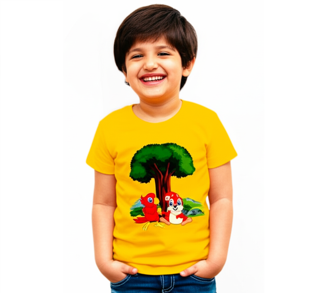 Half-Sleeve Short Length Curved Neck With Cute Animals