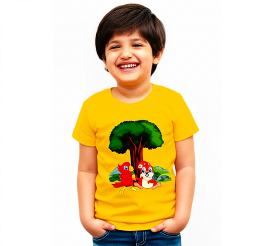 Half-Sleeve Short Length Curved Neck With Cute Animals