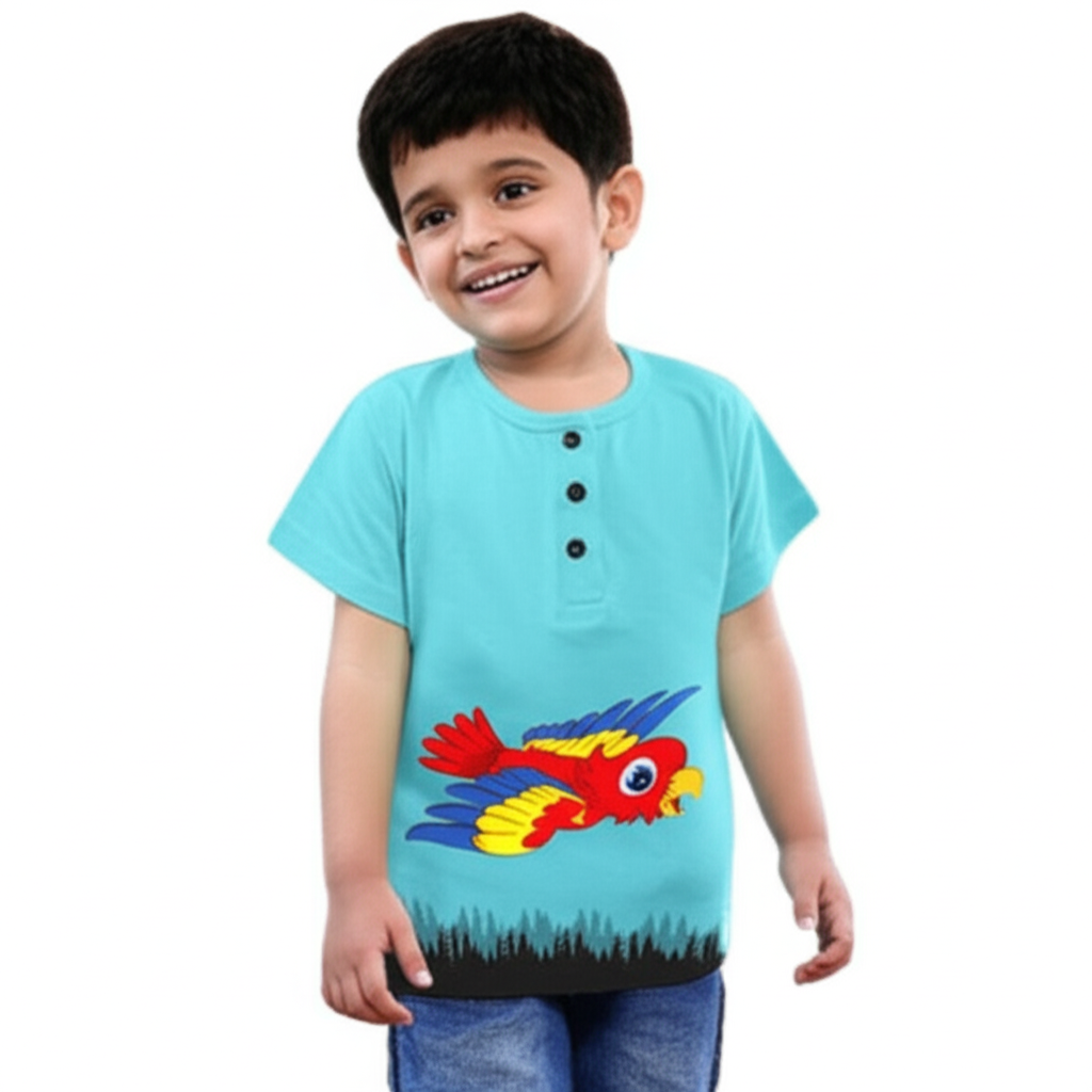 Half-Sleeve Short Length, Henley Curved Neck T-Shirt With Buttons