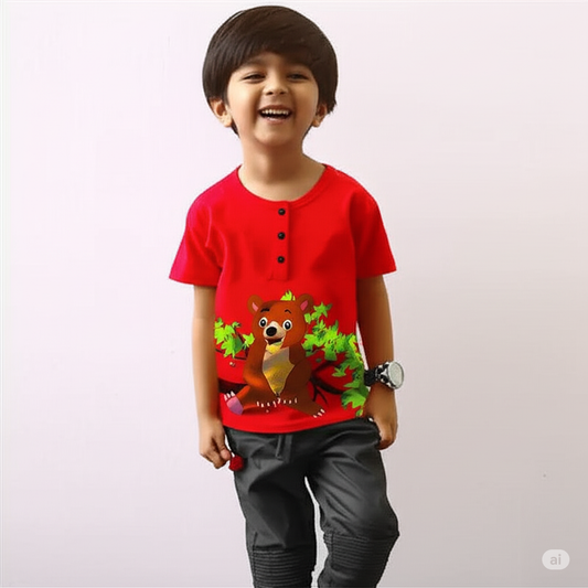 Half-Sleeve Short Length, Henley Curved Neck T-Shirt With Buttons