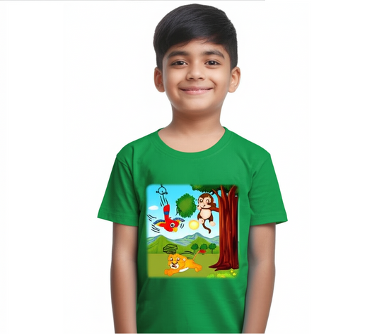 Half-Sleeve Short Length Curved Neck Bitful Image T-Shirt