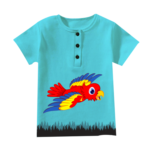 Half-Sleeve Short Length, Henley Curved Neck T-Shirt With Buttons