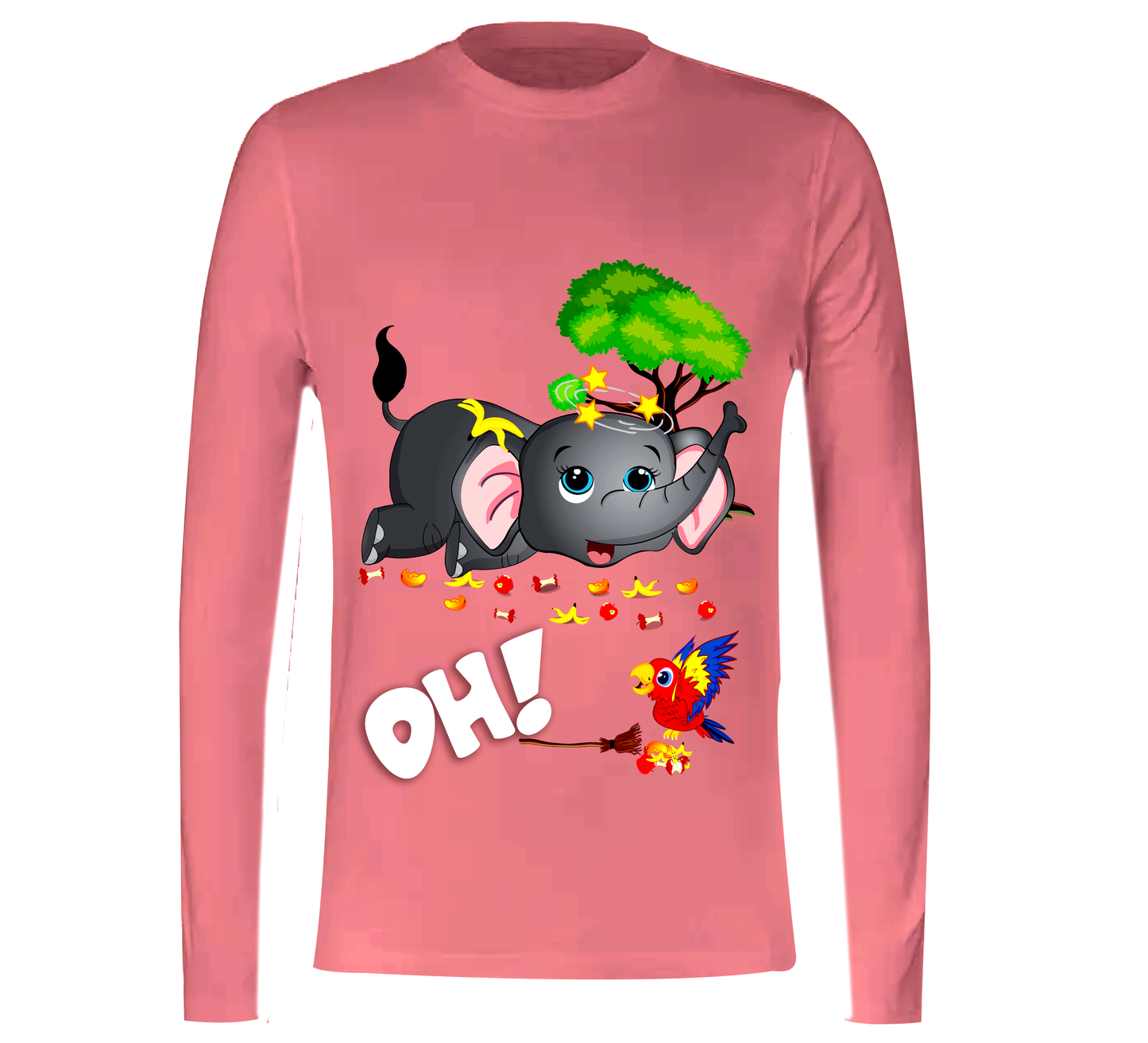 Long-Sleeve, Round-Neck Slim T-Shirt With Adorable Picture
