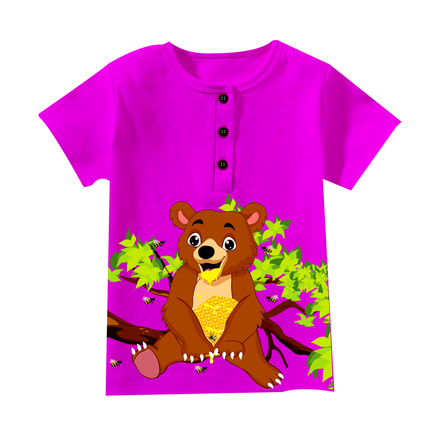 Half-Sleeve Short Length, Henley Curved Neck T-Shirt With Buttons