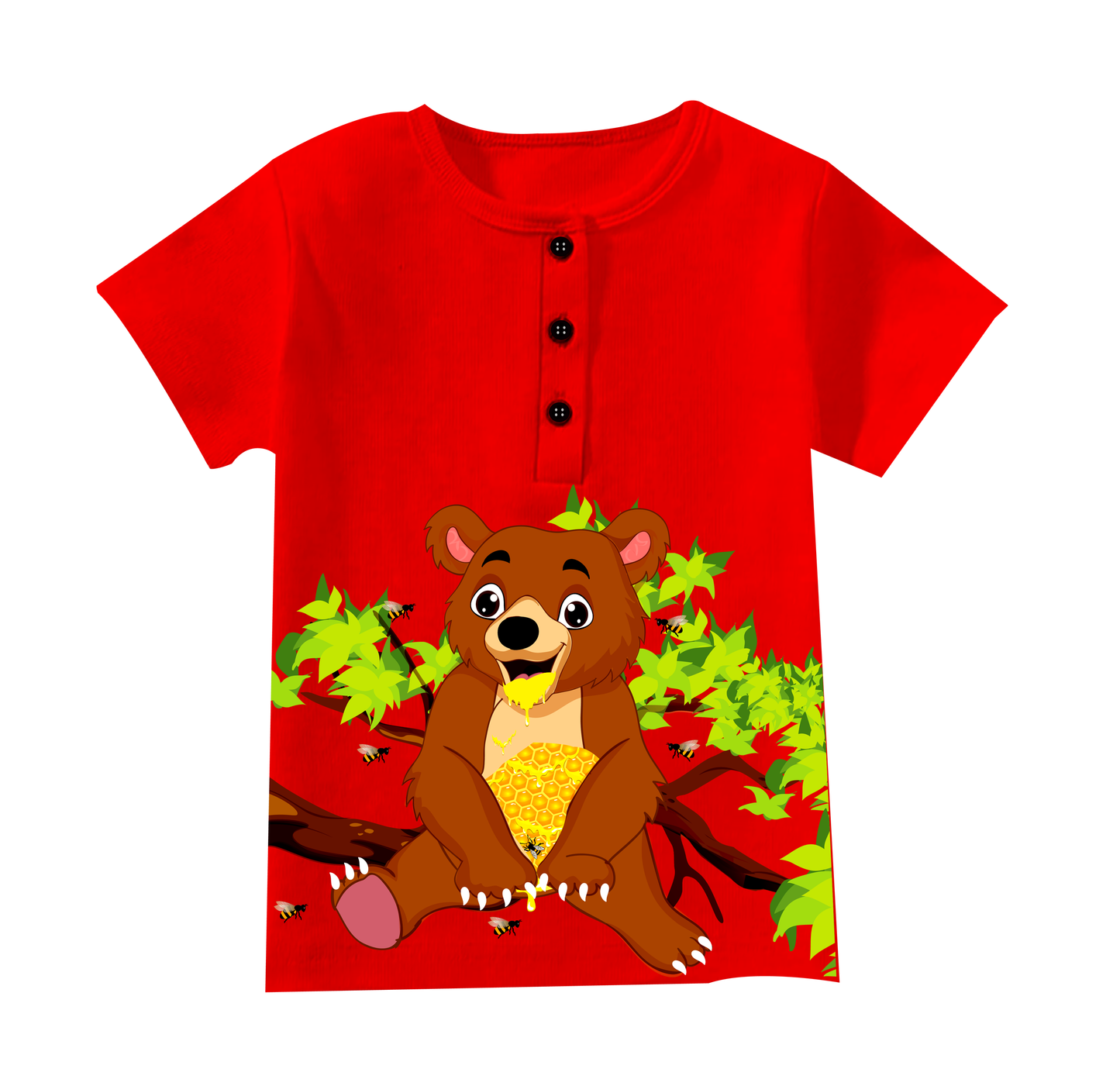 Half-Sleeve Short Length, Henley Curved Neck T-Shirt With Buttons